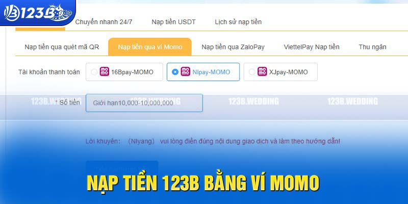 Nạp tiền vào nhà cái 123b nhanh chóng với ví điện tử momo